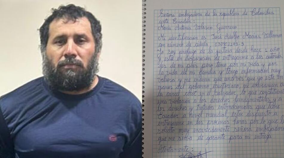 Supuesta carta que alias Fito habría enviado a la embajada de Colomba en Ecuador.