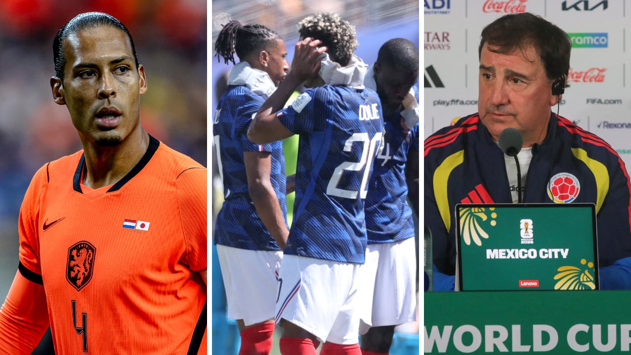 'Cooling break', la pausa de hidratación (centro) que genera polémica en este Mundial 2026. Protagonistas como Virgil van Dijk (izq.) y Néstor Lorenzo (der.) opinaron.