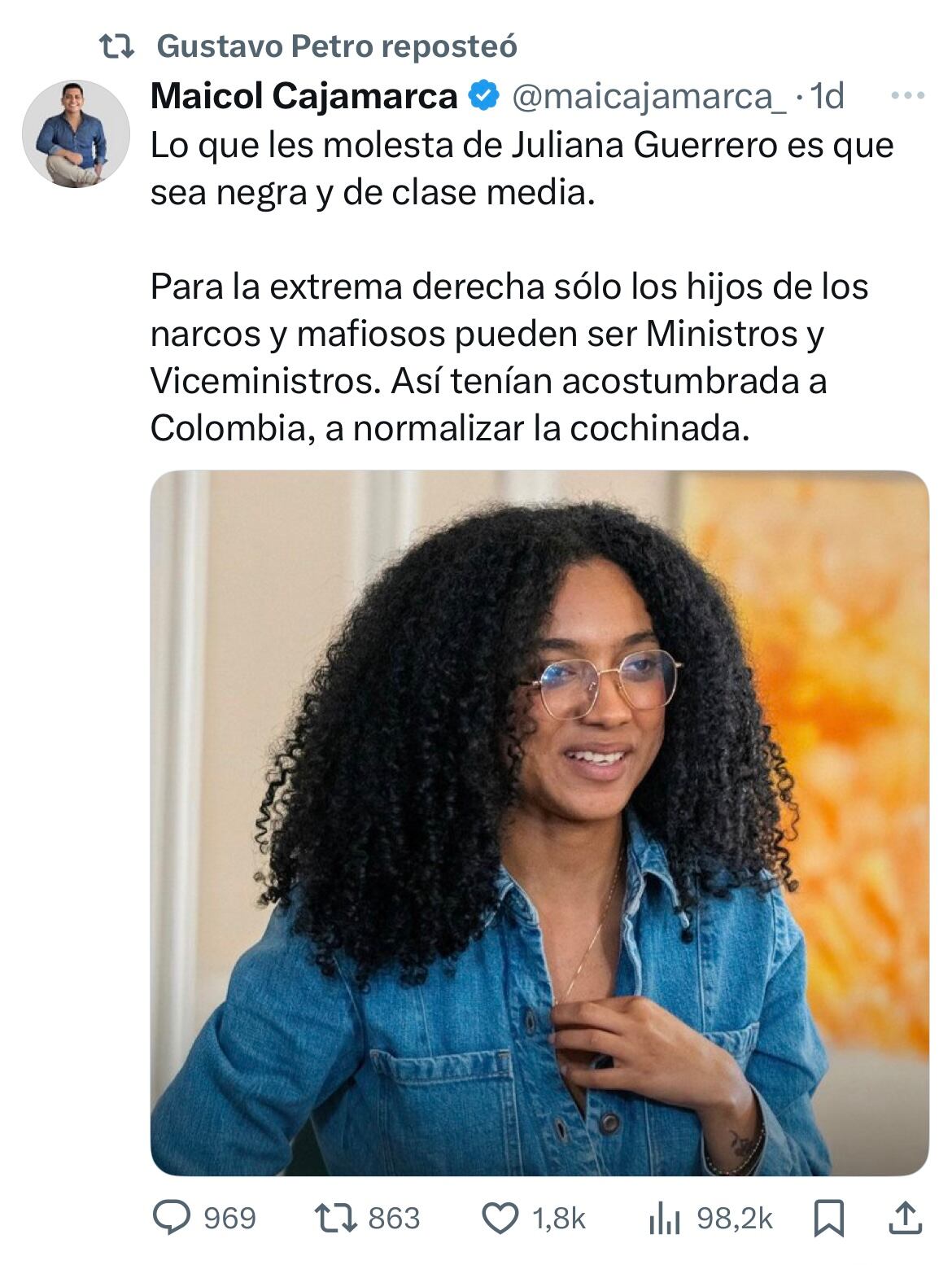 Trino que compartió Gustavo Petro sobre Juliana Guerrero
