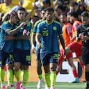Colombia celebrando su triunfo ante Jordania en amistoso.