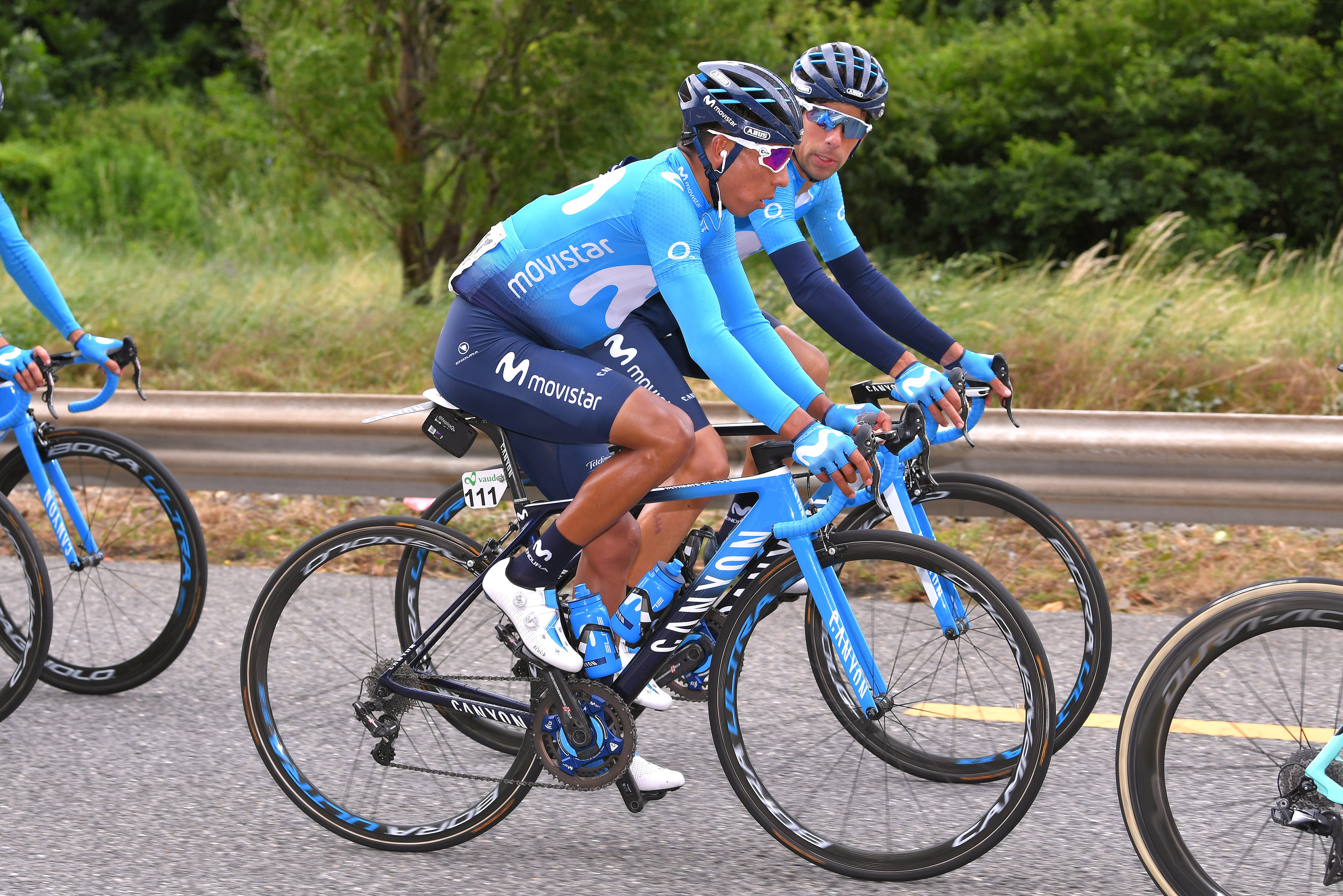 LEUKERBAD, SWITZERLAND - JUNE 13: Nairo Quintana of Colombia and Movistar Team / Victor de la Parte of Spain and Movistar Team /  during the 82nd Tour of Switzerland 2018, Stage 5 a 155,7km stage from Gstaad to Leukerbad 1385m on June 13, 2018 in Leukerbad, Switzerland. (Photo by Tim de Waele/Getty Images)