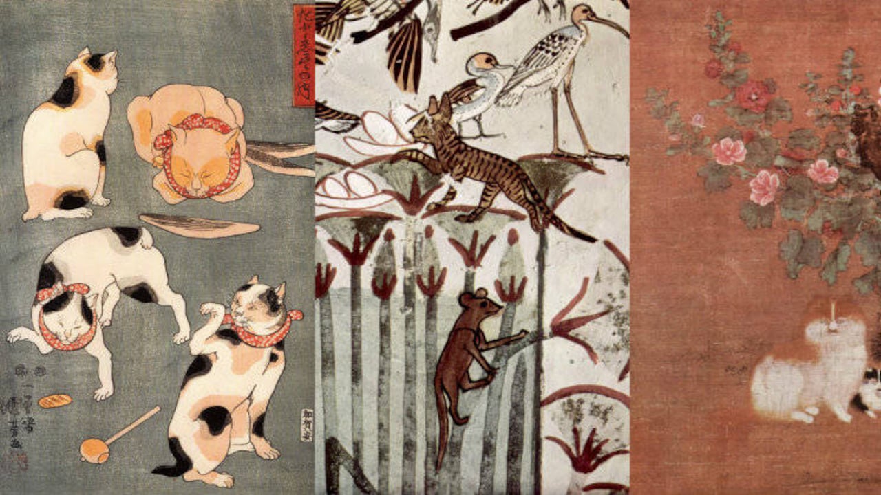 Gatos en el arte japonés, egipcio y chino.
