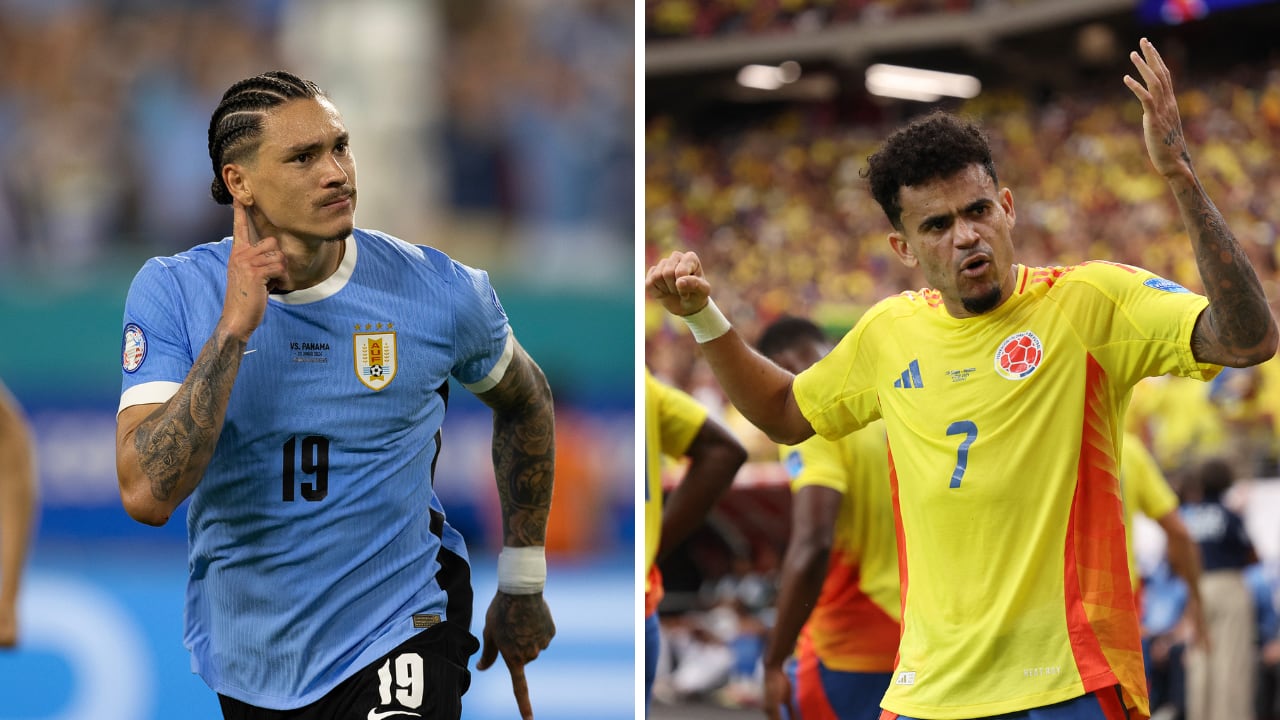 Darwin Núñez (Uruguay) y Luis Díaz (Colombia) en semifinales de Copa América