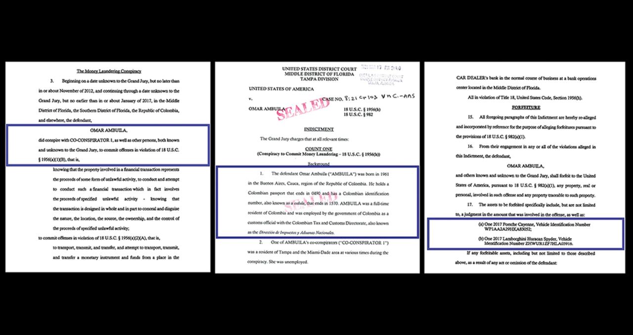 El indictment es claro al relacionar a Omar Ambuila con negocios de tráfico de droga y lavado de activos.