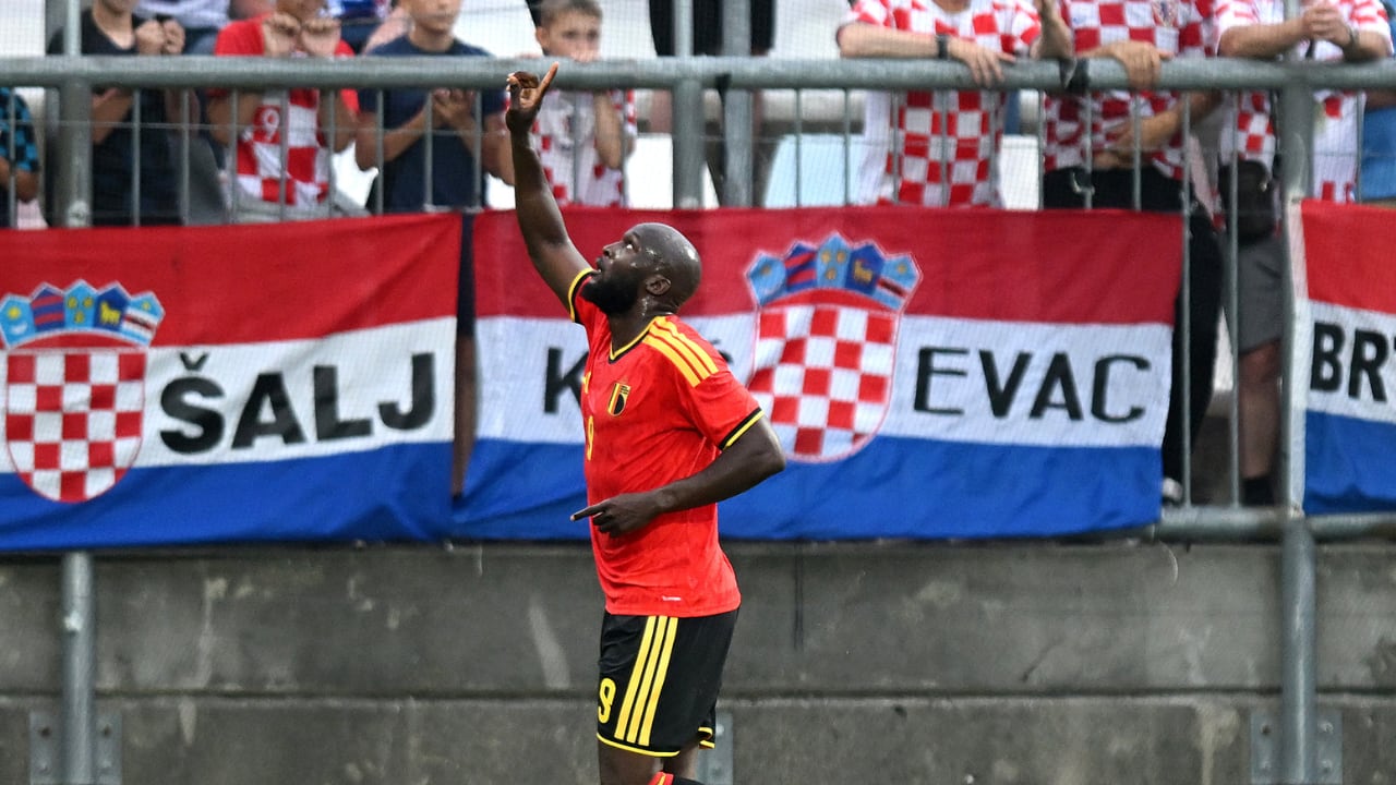 Romelu Lukaku celebrando la anotación que le hizo a Croacia.