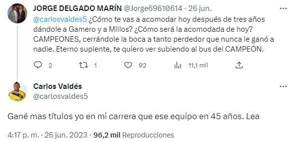 Un tuitero le recordó a Valdés las críticas que venía haciendo al equipo de Gamero.