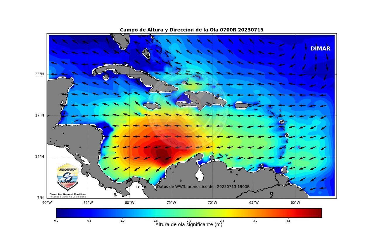 Dimar enciende las alarmas por condiciones de viento y oleaje en el mar Caribe.