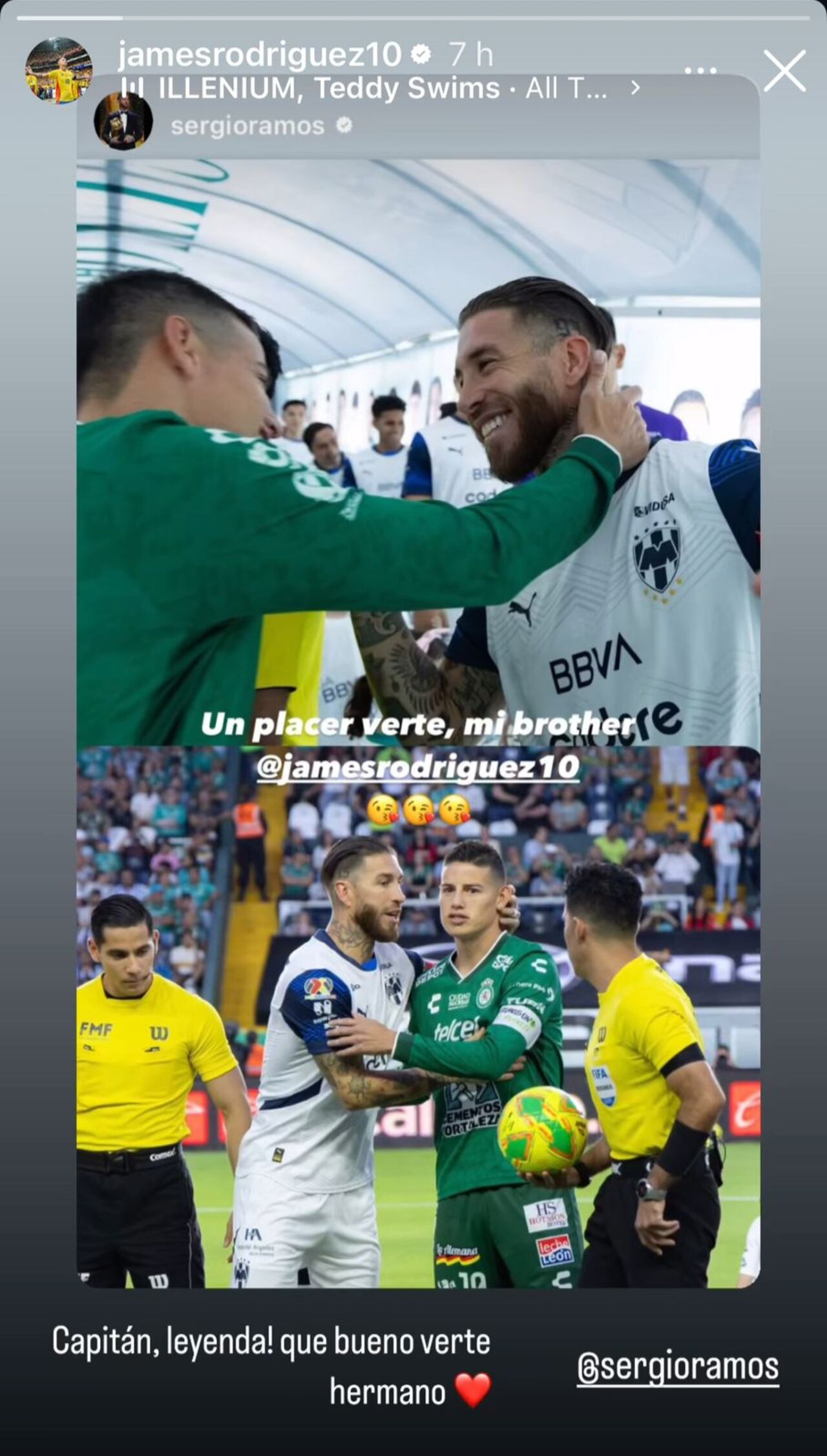 Cruce de mensajes entre James Rodríguez y Sergio Ramos tras el León vs. Monterrey.