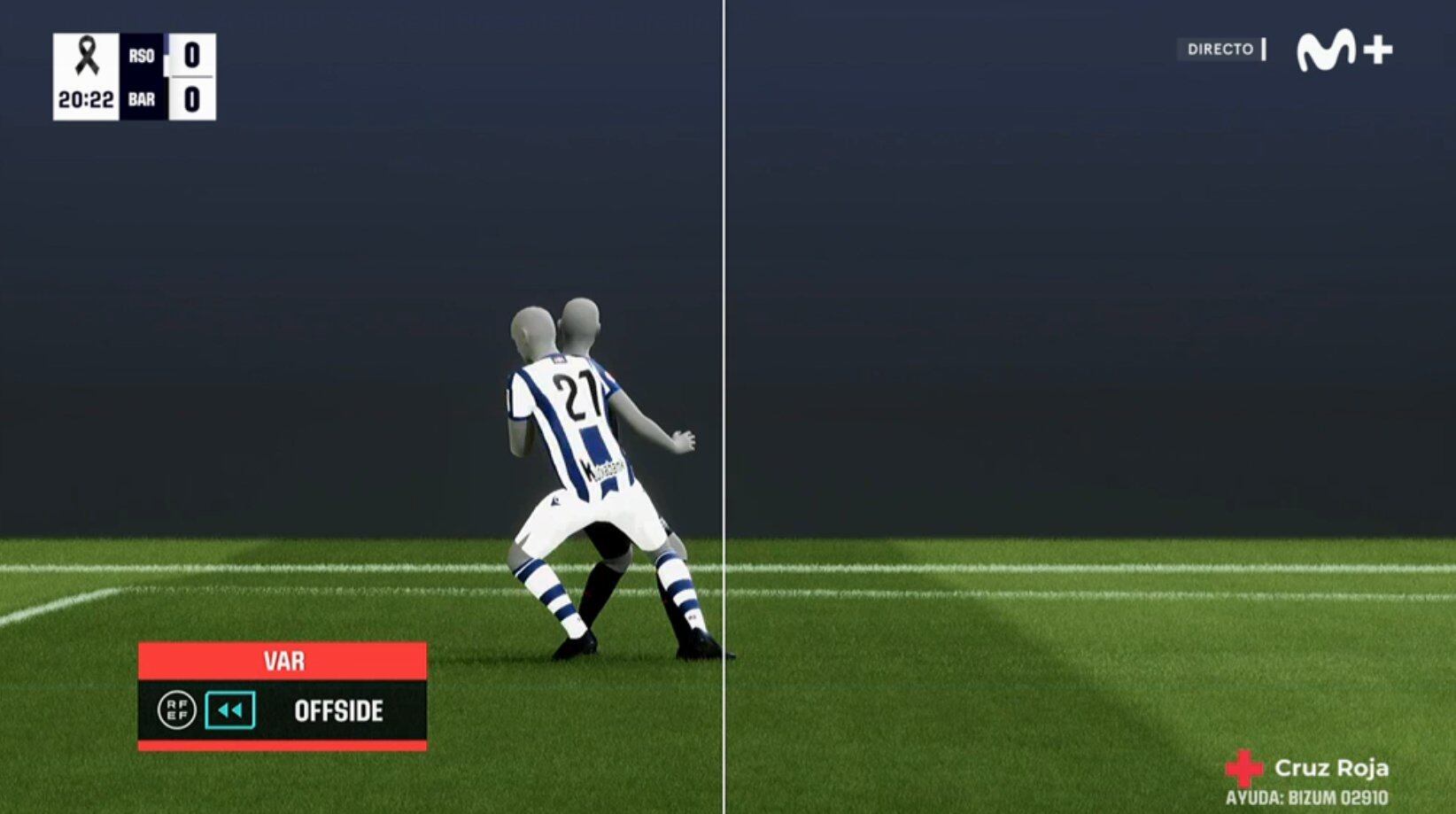 Imagen del fuera de juego automático en el encuentro entre la Real Sociedad y el FC Barcelona