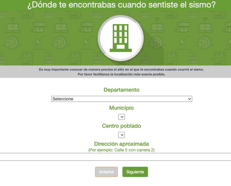 Este es una de las partes del formulario para reportar un sismo en Colombia.