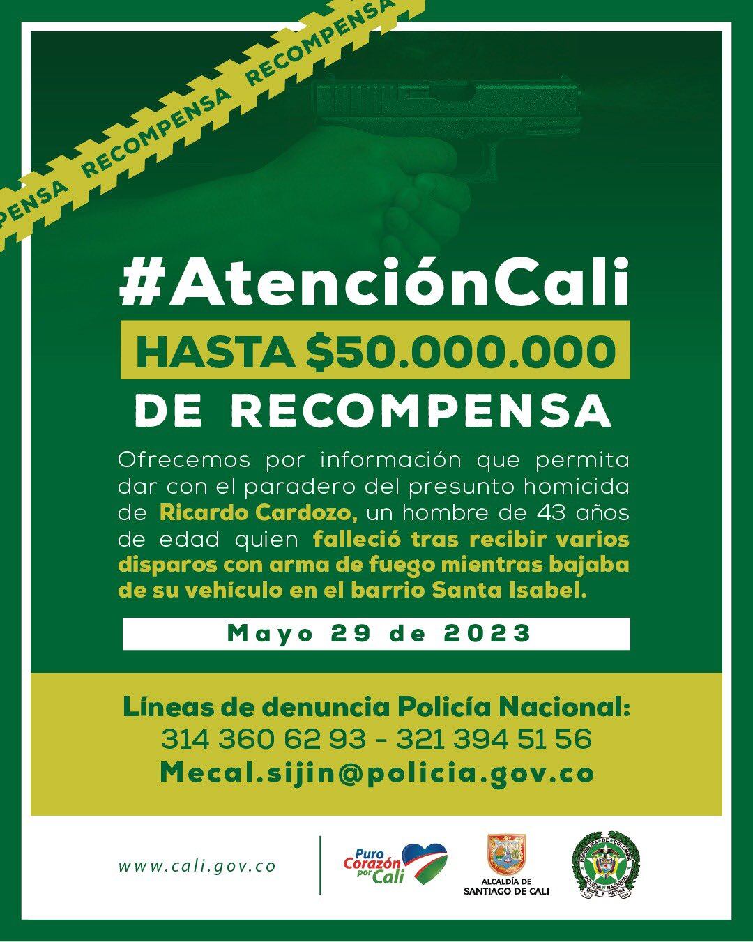 Ofrecen millonaria recompensa por autores de crimen de joven en Cali a quien asesinaron por robarle el celular.