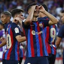 Barcelona's Pedri celebrates after scoring his side's second goal during a Spanish La Liga soccer match between FC Barcelona and Valladolid CF at the Camp Nou stadium in Barcelona, Spain, Sunday, Aug. 28, 2022. (AP Photo/Joan Monfort)