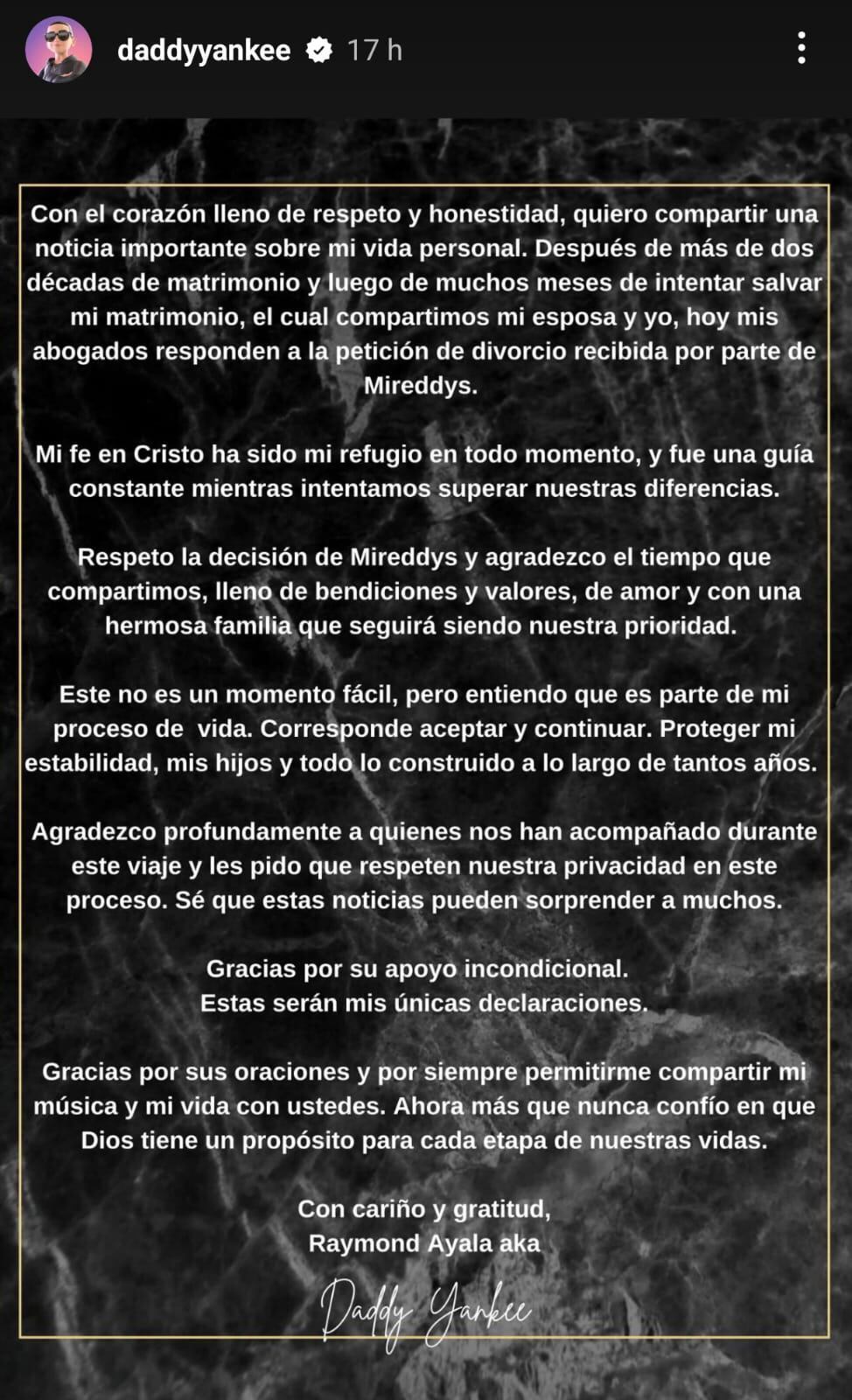 Este fue el comunicado emitido por Daddy Yankee.