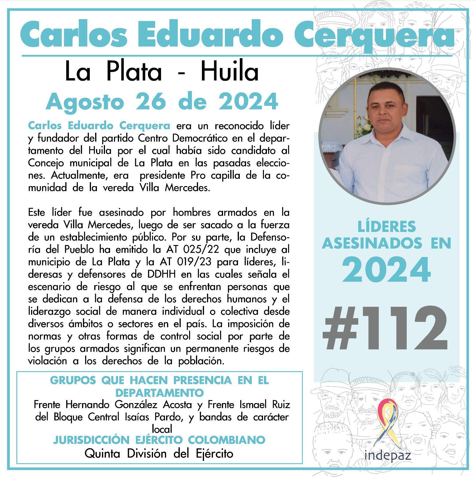 Carlos Eduardo Cerquera, líder social asesinado.