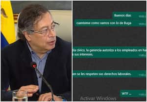 Presidente Gustavo Petro y chat de conversación de una empresa