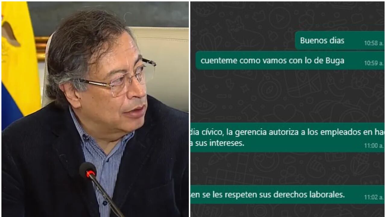 Presidente Gustavo Petro y chat de conversación de una empresa