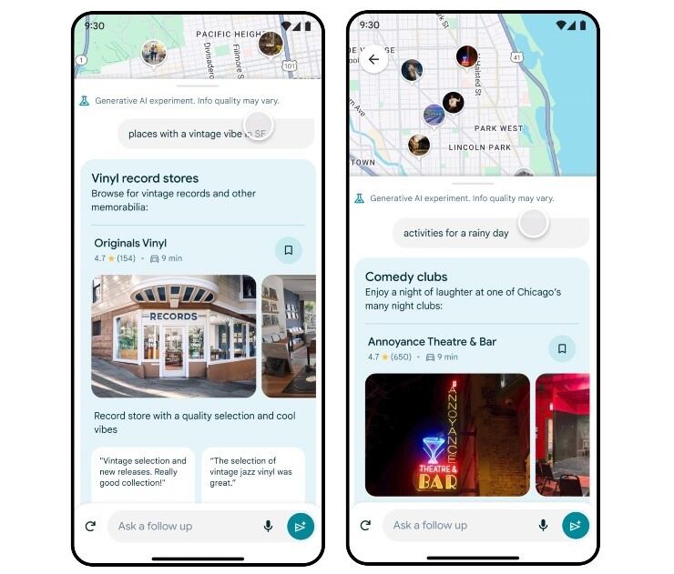 Google Maps prueba la IA generativa para ofrecer sugerencias de lugares