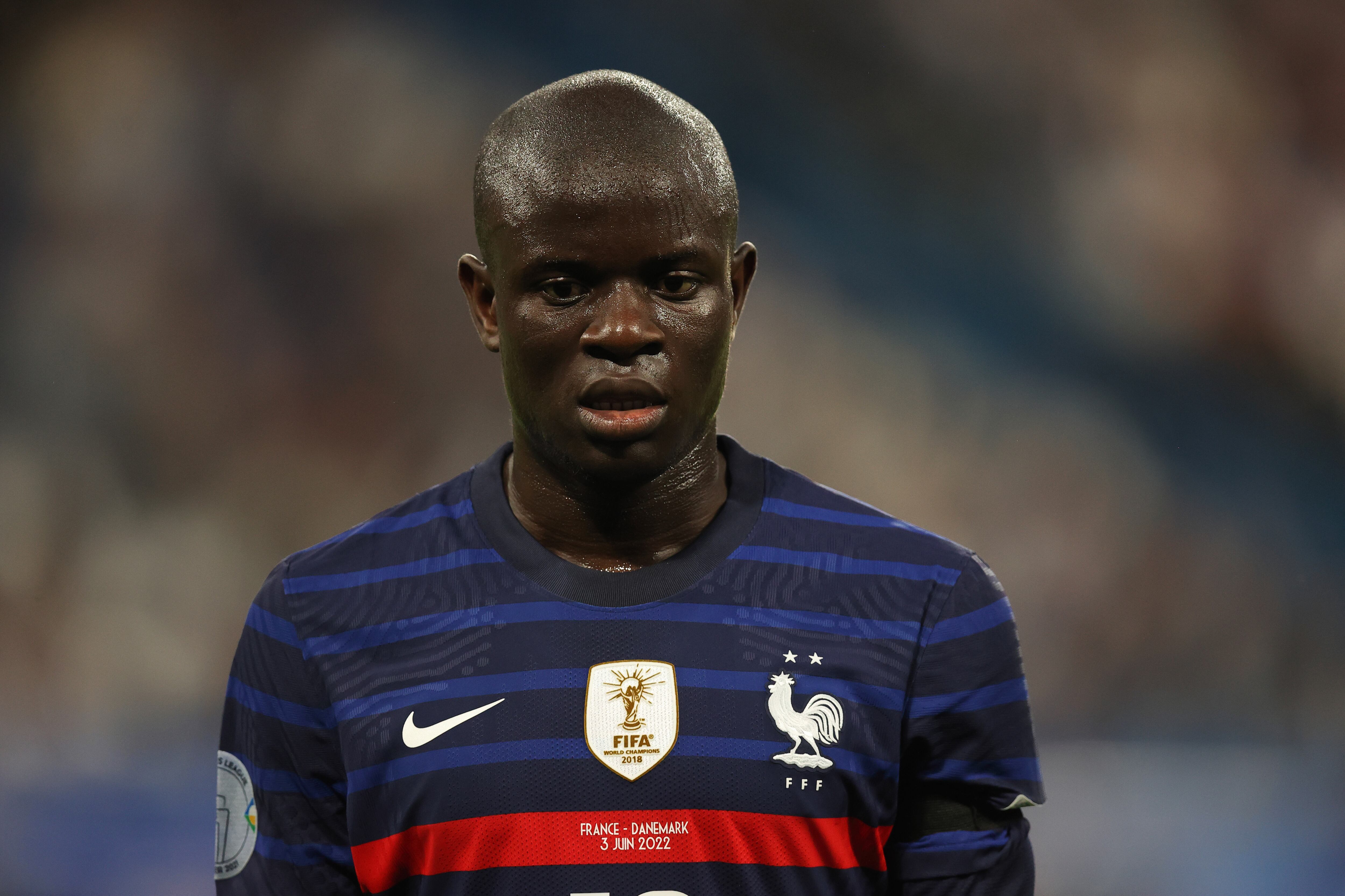 PARIS, FRANCE - JUNE 03: N'golo Kante of France during the UEFA Nations League League A Group 1 match between France and Denmark at Stade de France on June 3, 2022 in Paris, France. (Photo by James Williamson - AMA/Getty Images)