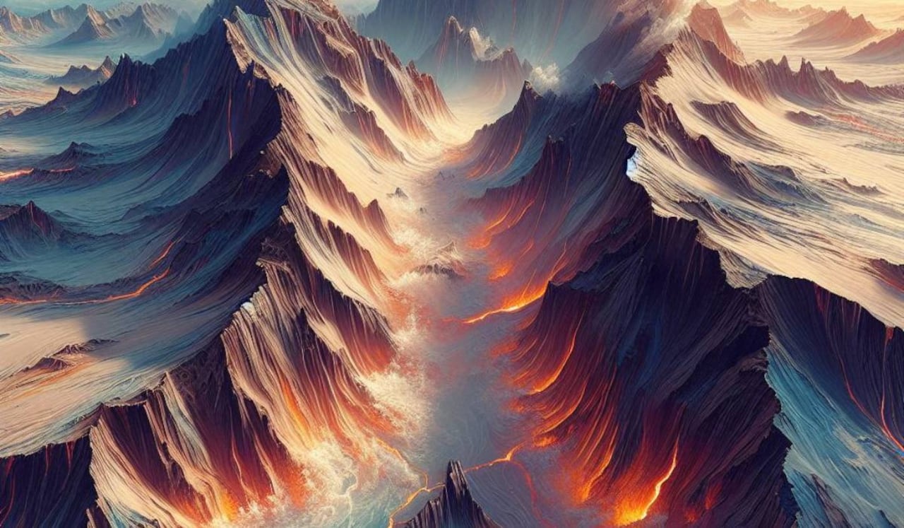 Ilustración representa el choque de las placas tectónicas hace millones de siglos.