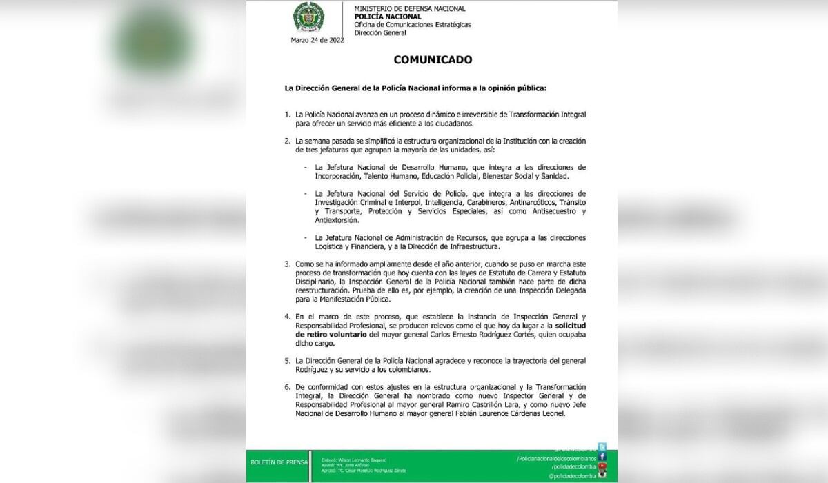 Comunicado de la Policía Nacional