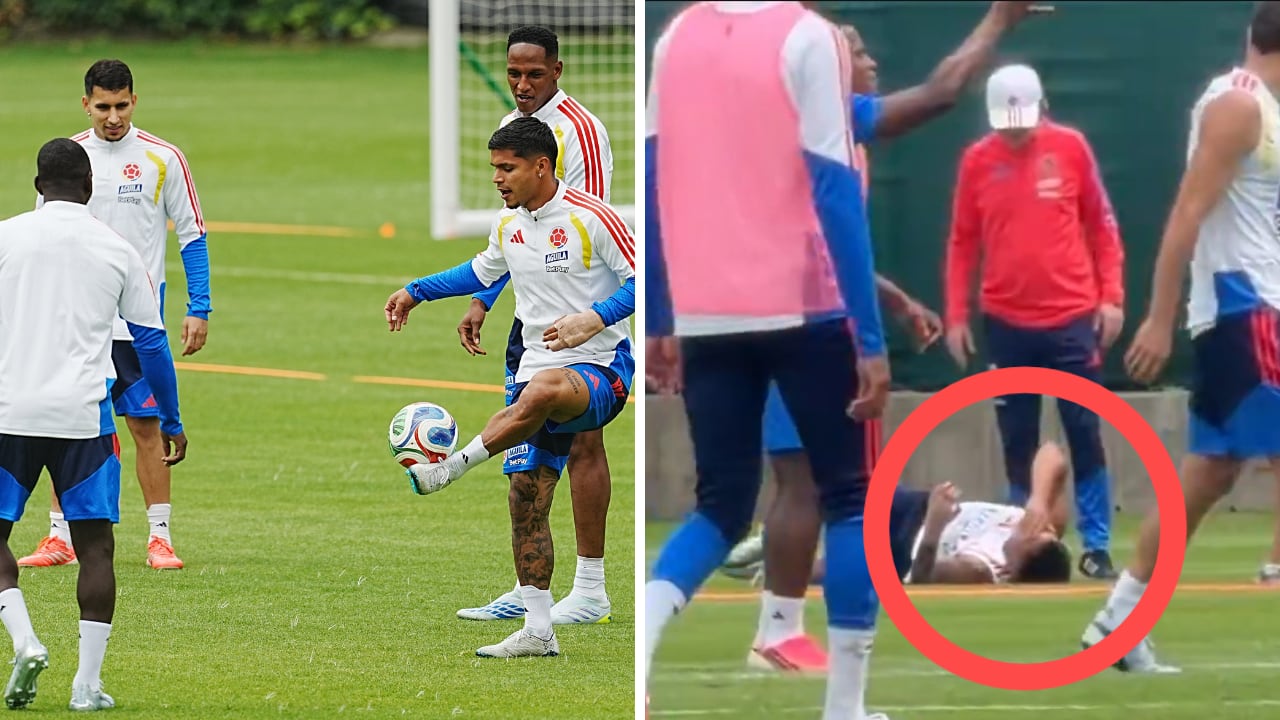 En un entrenamiento de la Selección Colombia se presentó un fuerte golpe de uno de los jugadores cafeteros. Los médicos lo atendieron.