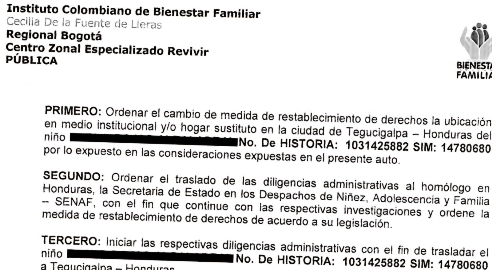 El ICBF ordenó, sin mayor análisis y sin tener en cuenta la nacionalidad colombiana del menor, que el caso lo lleve la entidad homóloga de Honduras.