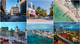 De izquierda a derecha y de arriba a abajo: Buenos Aires (Argentina), Miami (Estados Unidos), Punta Cana (República Dominicana), Bogotá (Colombia), San Andrés (Colombia) y Medellín (Colombia)