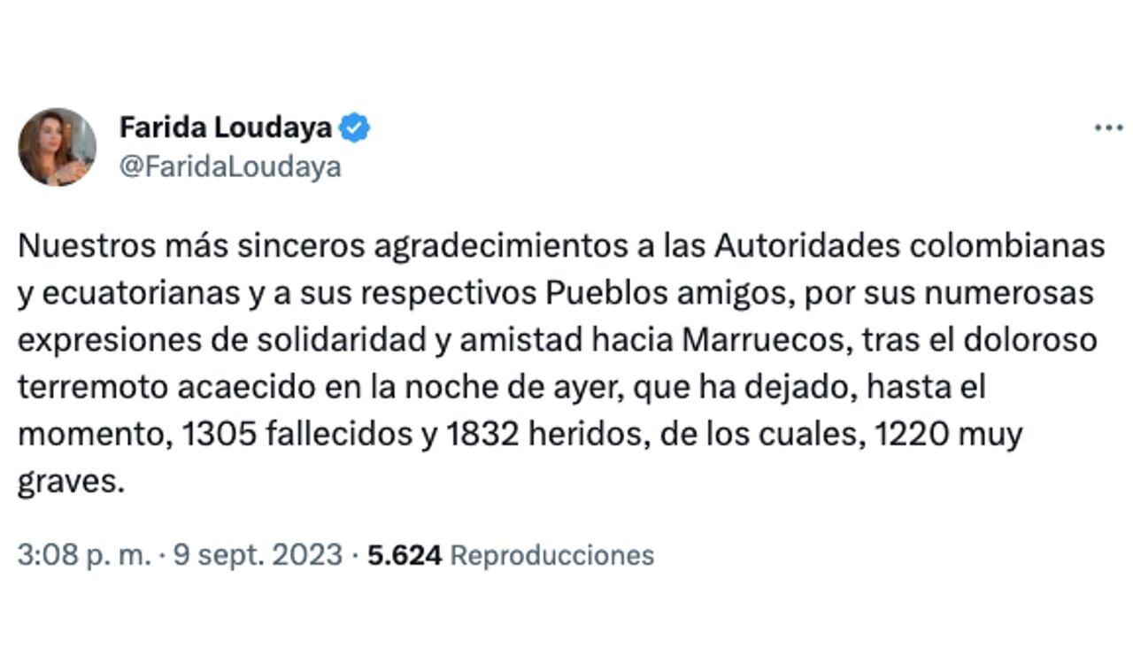 Así fue el mensaje de la embajadora de Marruecos para Colombia y Ecuador