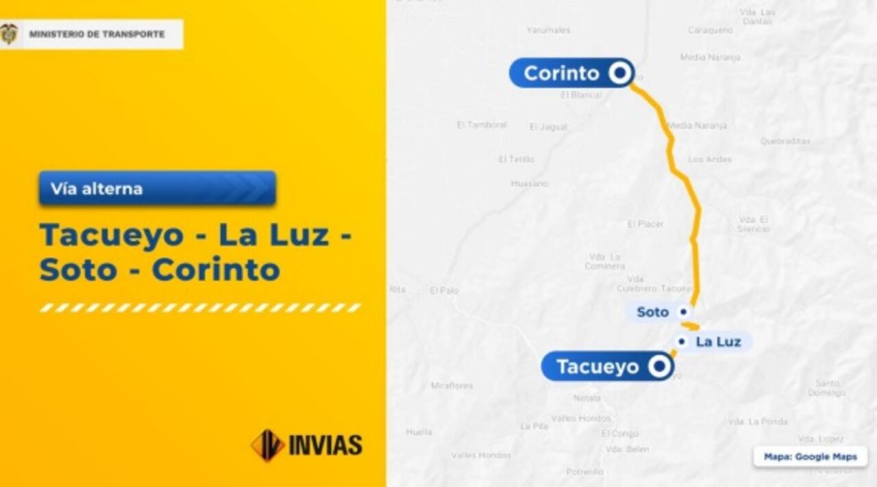 Ruta alterna recomendada por Invías.
