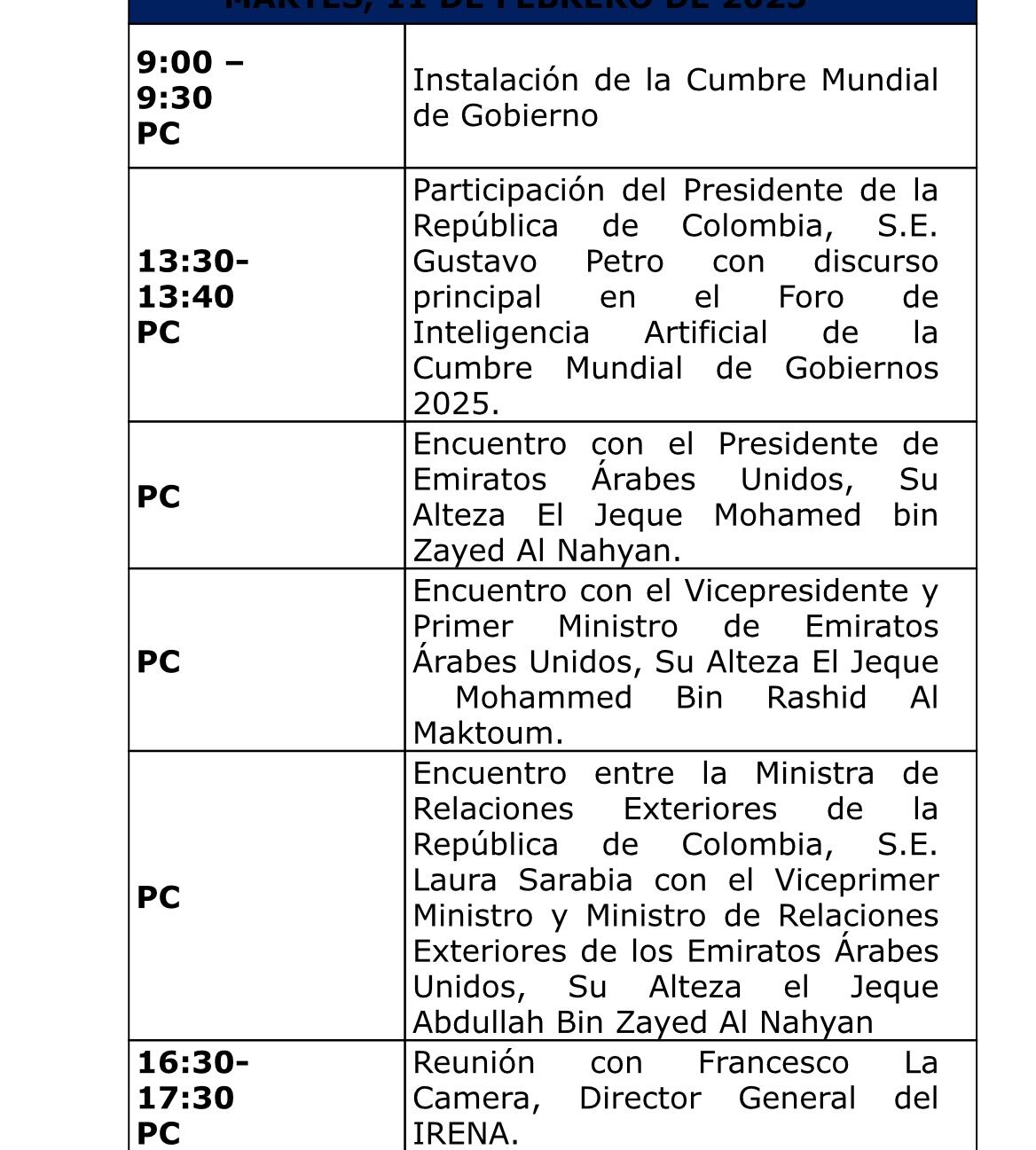 Agenda viaje presidente Gustavo Petro