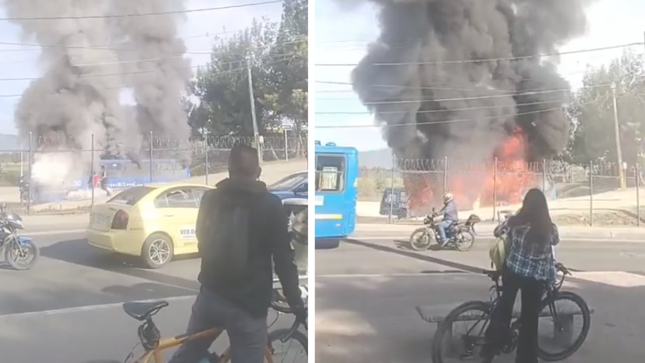 Bus del Sitp quemado en la localidad de Suba, en Bogotá, este 6 de octubre de 2026.