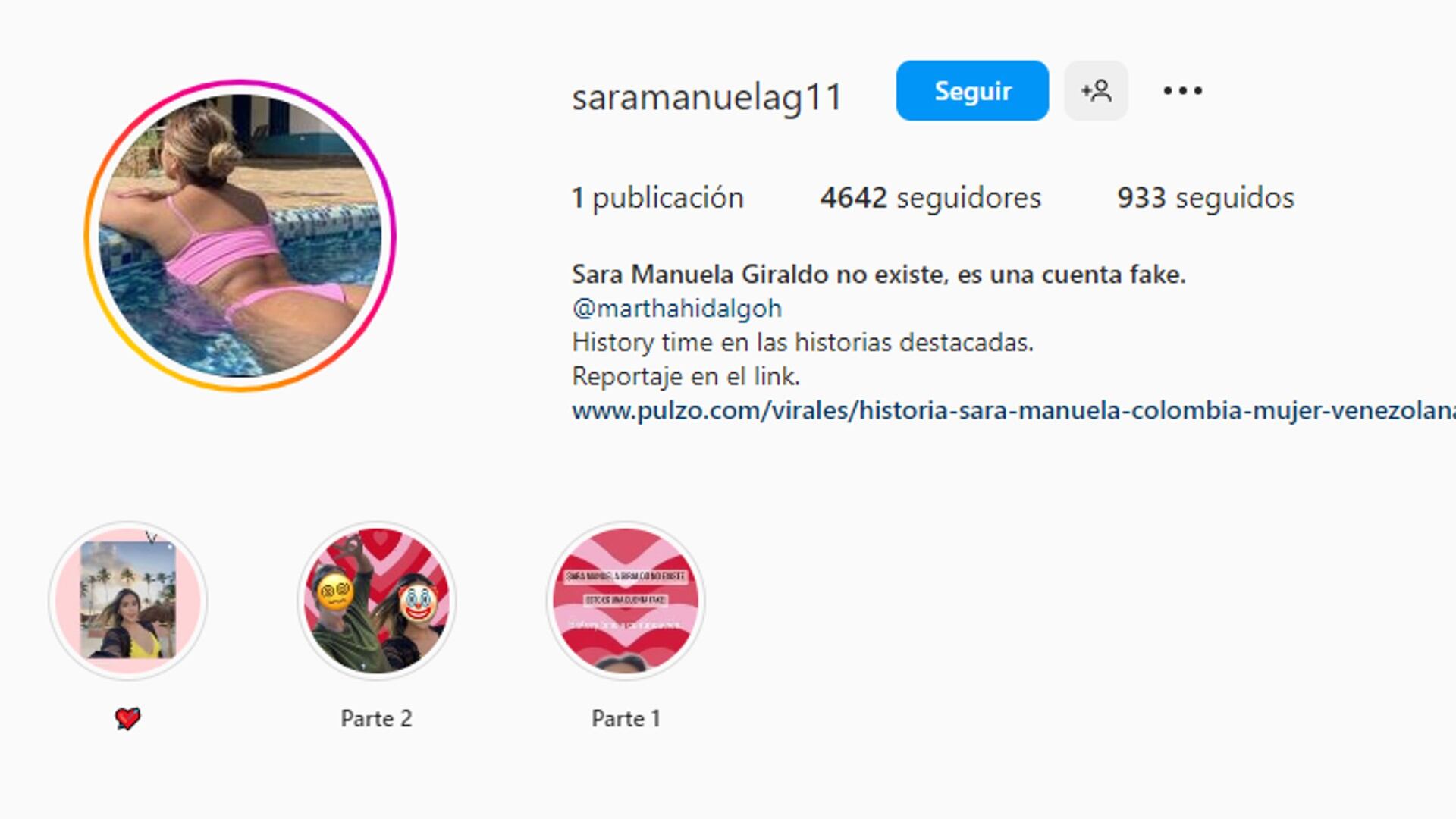 Esta es la cuenta falsa creada en Instagram