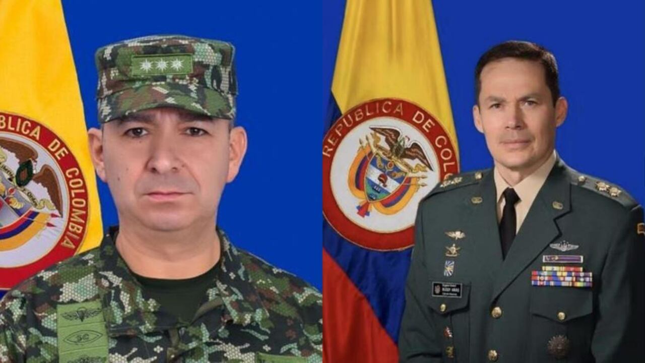 De izquierda a derecha, el general Álvaro Pérez, segundo comandante del Ejército y el general  Ruddy Arias, jefe de Estado Mayor de Planeación y Políticas.