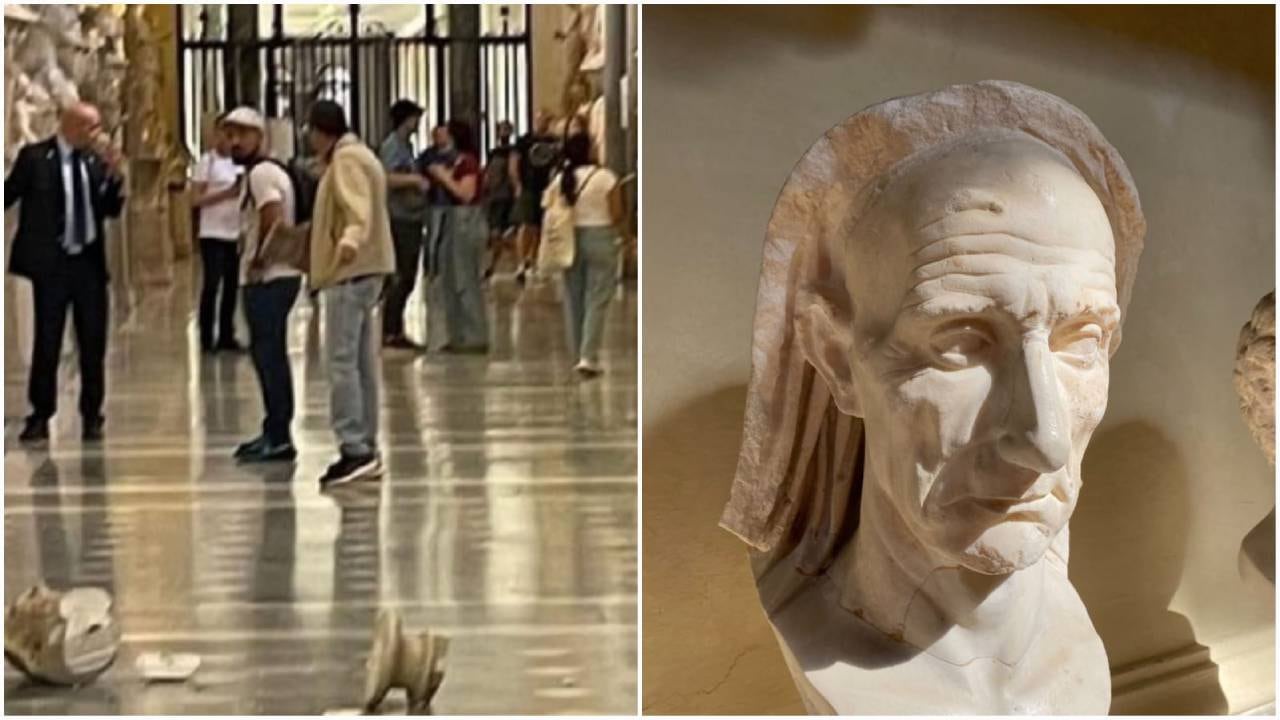 Hombre es arrestado luego de arrojar dos bustos en los Museos Vaticanos. -Foto: Twitter @antigua_roma