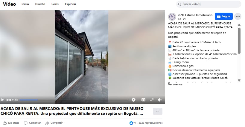 Publicación del apartamento de Ricardo Roa.