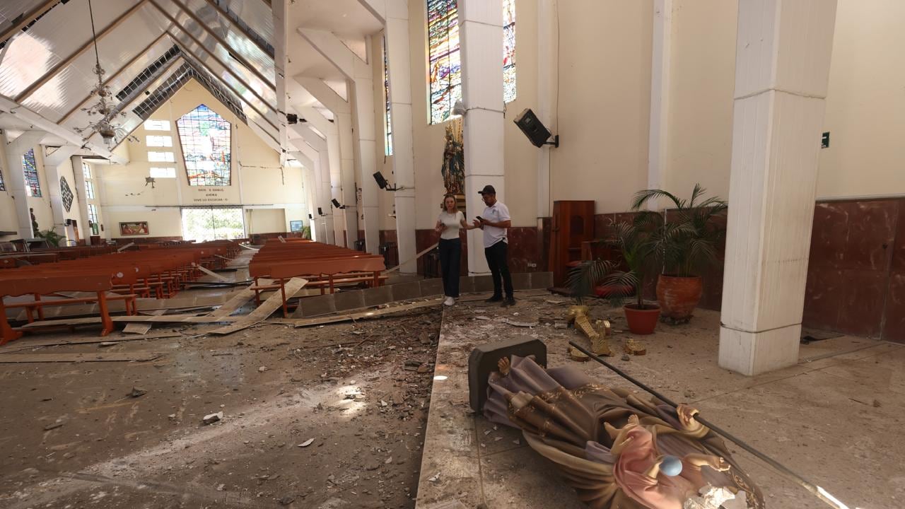Iglesia San Sebastián, ubicada en Roldanillo (Valle del Cauca), luego del terremoto en Colombia del 10 de agosto de 2026