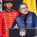 Bogotá. Julio 16 de 2024. El presidente de Colombia, Gustavo Petro Urrego, sancionó el proyecto de la reforma pensional en la Plaza de Bolívar, tras haber sido aprobado el mes pasado en el Congreso de la República.(Colprensa - Catalina Olaya)