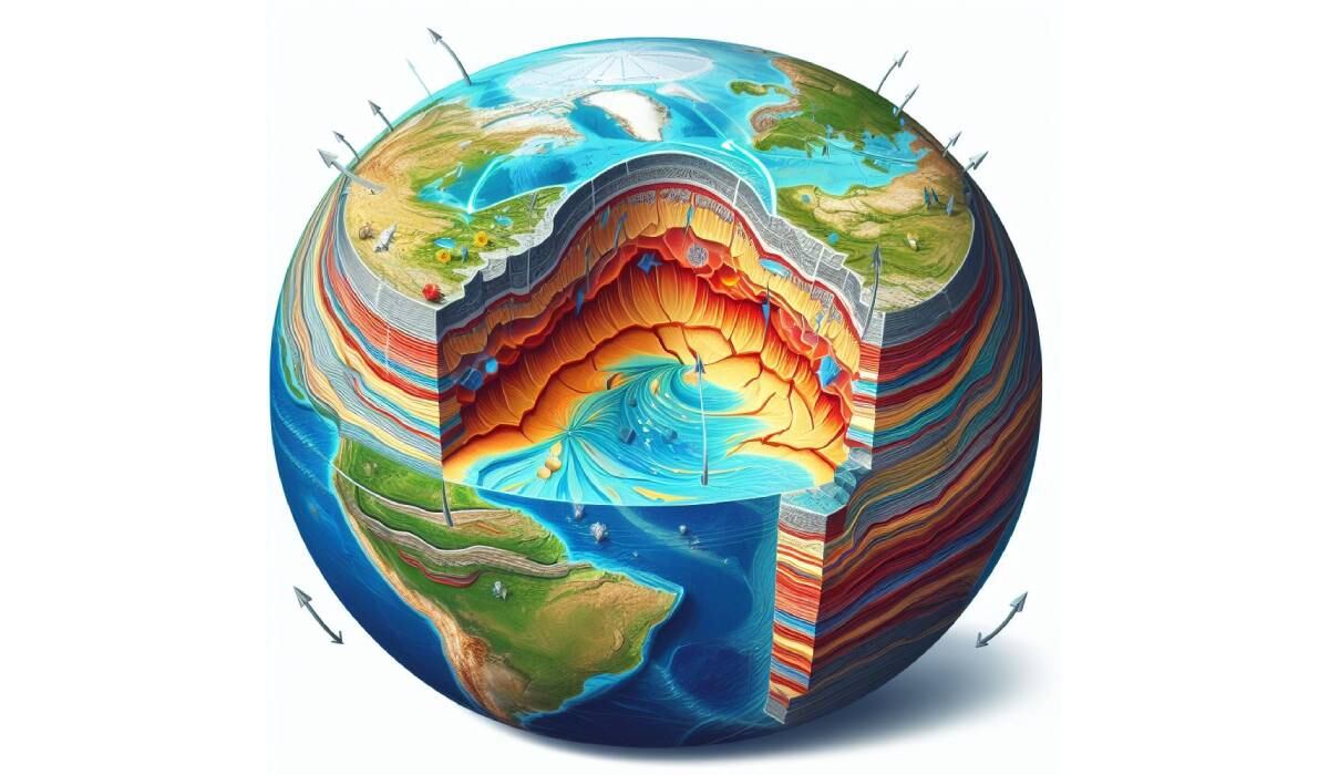 Ilustración creada por IA sobre las placas tectónicas de la Tierra.