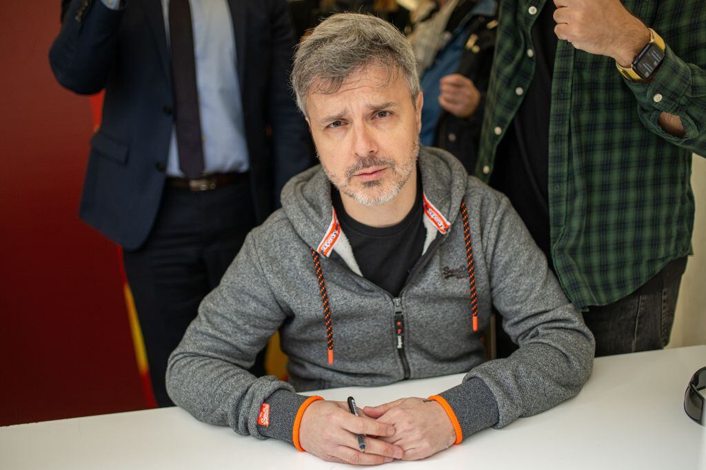 BARCELONA CATALONIA, SPAIN - APRIL 23: The writer Juan Gomez-Jurado during a book signing on the day of Sant Jordi 2024, on 23 April, 2024 April 23, on 23 April, 2024 2024, on 23 April, 2024 in Barcelona, on 23 April, 2024 Catalonia, Spain. Barcelona hosts as every year the feast of Sant Jordi and adorns the city with red roses. In addition, the main activity of the day is that hundreds of writers sign their books at 425 stands for the International Book Day. This year, the festival extends from La Rambla to the district of Gracia. (Photo By Lorena Sopena/Europa Press via Getty Images)