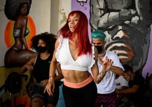 Dancers rehearse in Havana, on May 21, 2021. - Driven by social networks, a troupe of young Cubans has attracted the attention of several stars abroad with their choreographies that mix hip-hop, reggaeton and salsa. (Photo by YAMIL LAGE / AFP)