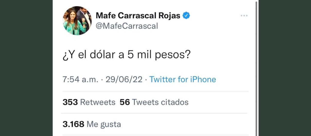 El trino de María Fernanda Carrascal sobre el dólar.