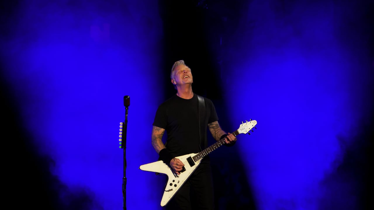 LAS VEGAS, NEVADA - FEBRUARY 25: Frontman James Hetfield of Metallica performs at Allegiant Stadium on February 25, 2022 in Las Vegas, Nevada. (Photo by Ethan Miller/Getty Images)