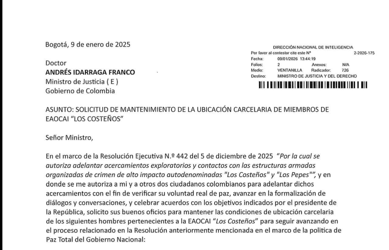 Documento con el que ordenan traslado de capos de bandas de Barranquilla.