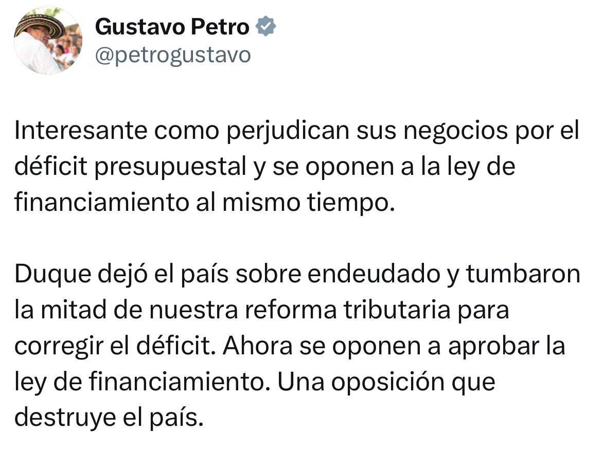 Mensaje Gustavo Petro en su cuenta de X