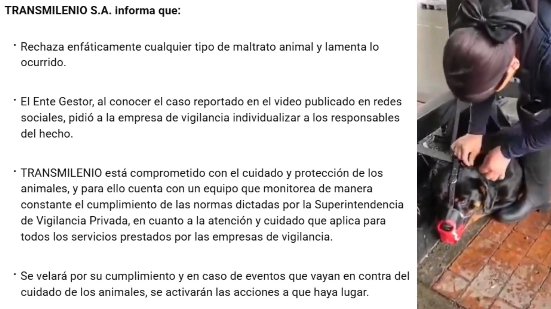 Comunicado de TransMilenio. Montaje realizado por SEMANA.