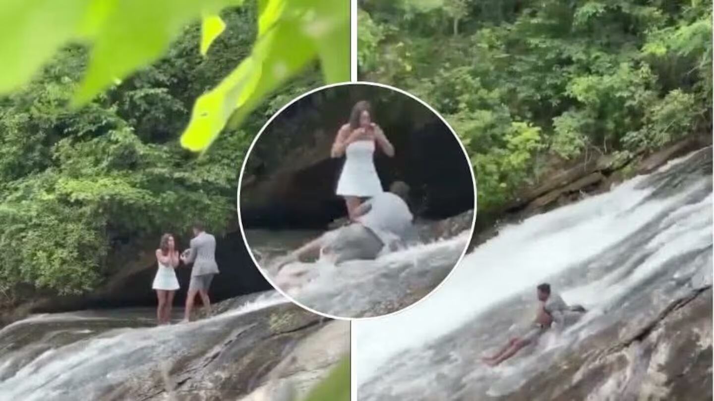 Un romántico plan al aire libre se volvió noticia cuando un hombre cayó por una cascada mientras le pedía matrimonio a su novia en Estados Unidos.
