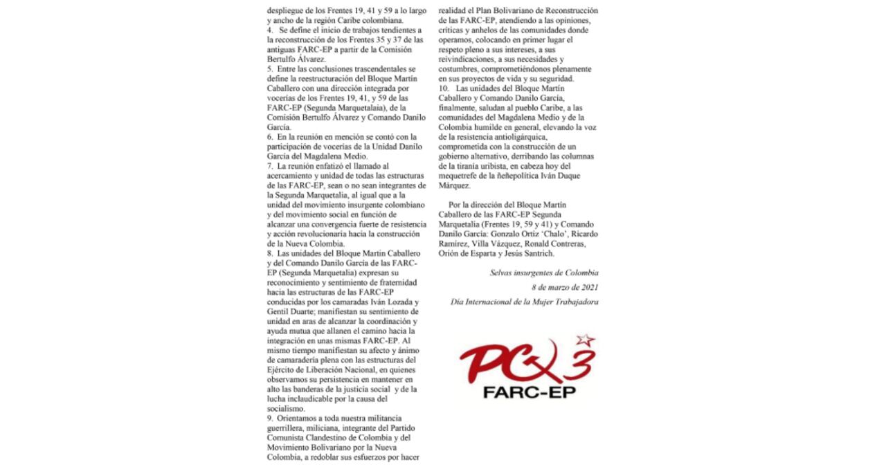 Comunicado Disidencias