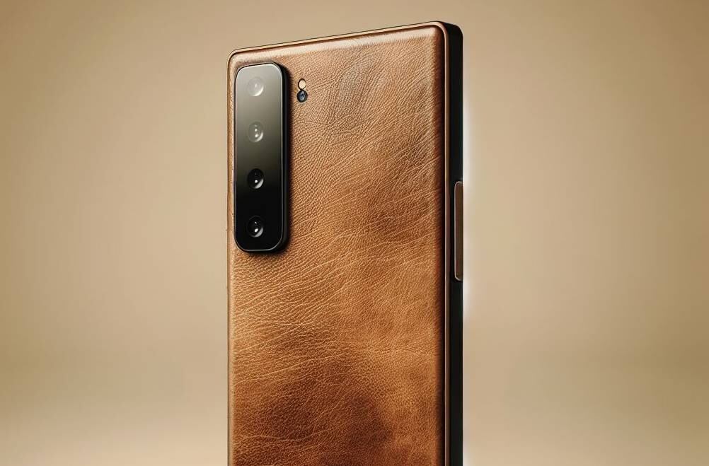 Celular que tiene cuero vegano en la parte posterior
