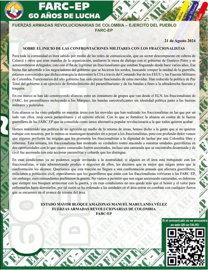Este es el comunicado de las Farc-Ep.