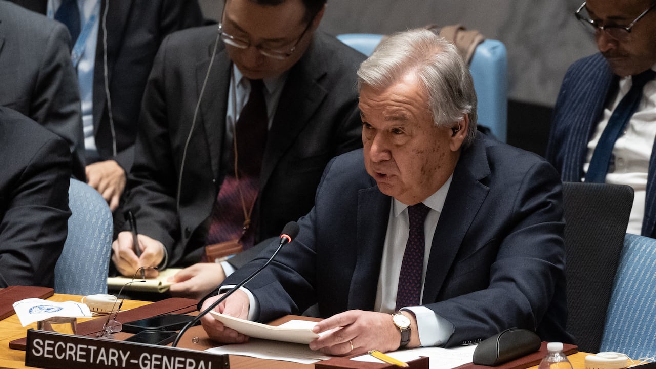 António Guterres, secretario general de la ONU, durante el Consejo de Seguridad de las Naciones Unidas, 8 de diciembre de 2023